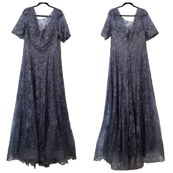 Montage by Mon Cheri Embellished Rhinestones Short Sleeves Lace Long Gown - Picture 2 of 10